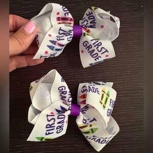 First Grade Hair Bows with Crayon Print